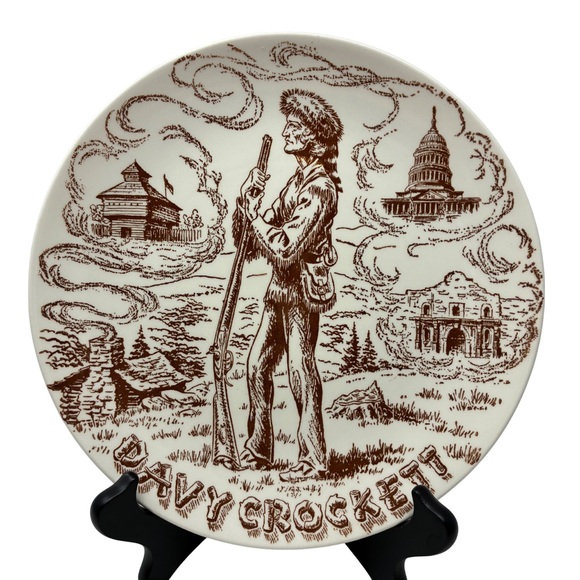 Davy Crockett Collector Plate Royal China 1950s Brown Transferware Vintage Alamo - Picture 1 of 6